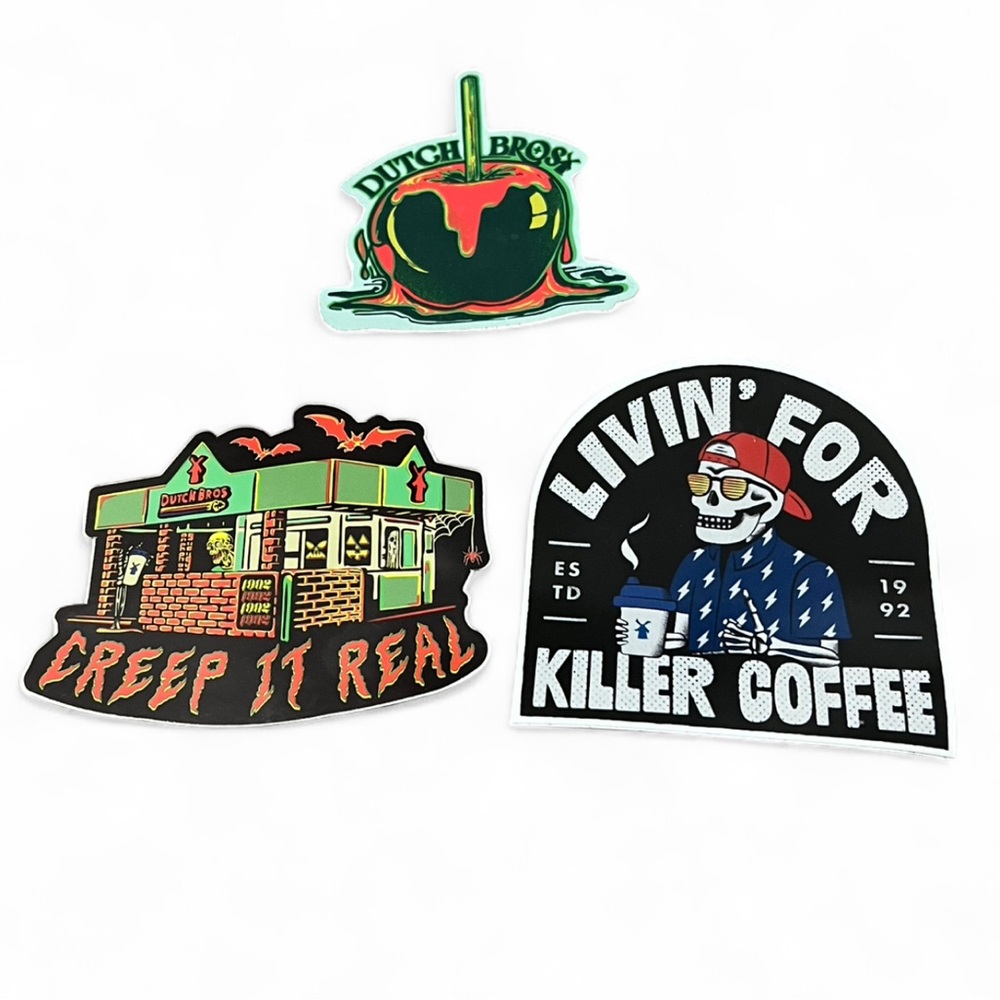 Dutch Bros Creep It Real, Apple, Livin' for Killer Coffee Stickers
